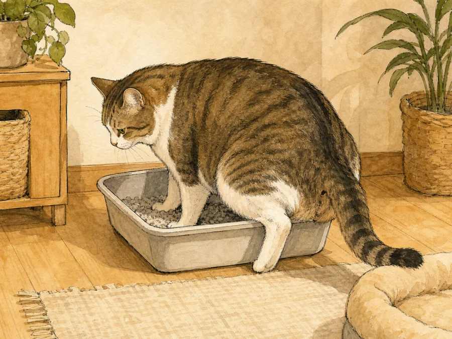 Large cat cramped in a small litter box