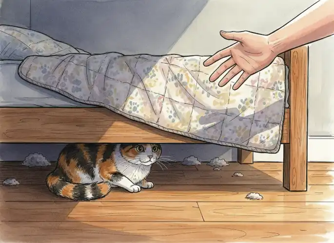 cat scared about owner
