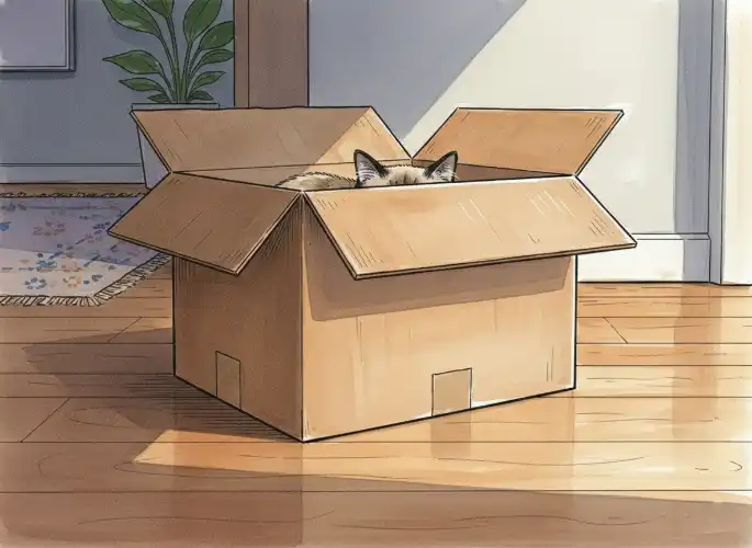 cat hides inside box