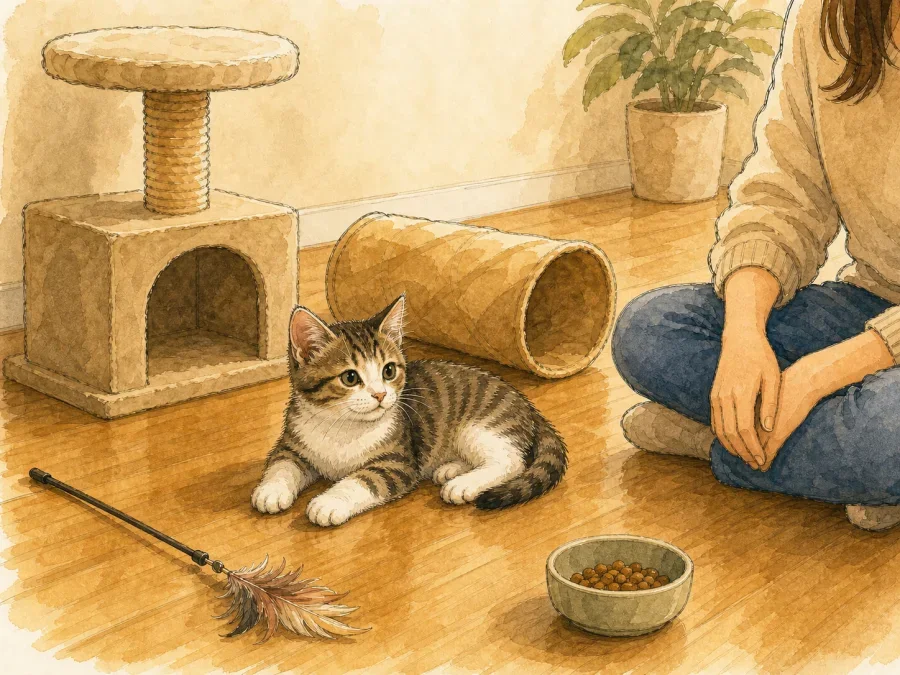 Kitten using toys and enrichment instead of biting hands or feet